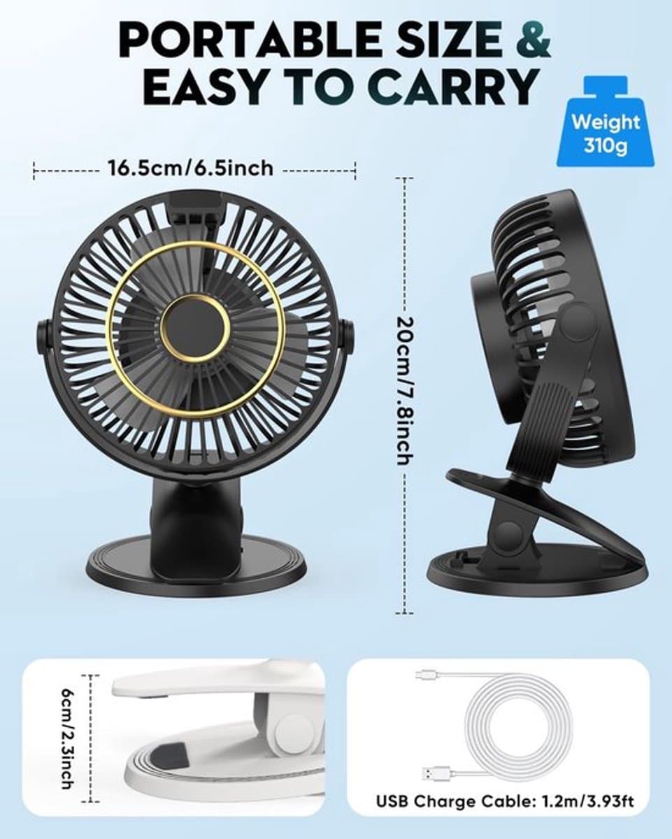 Solvix tafel ventilator geluidloos - Mini Ventilator - Zwart - USB Aansluiting - Compact en Draagbaar - Voor Thuis en Op Kantoor thumbnail 4