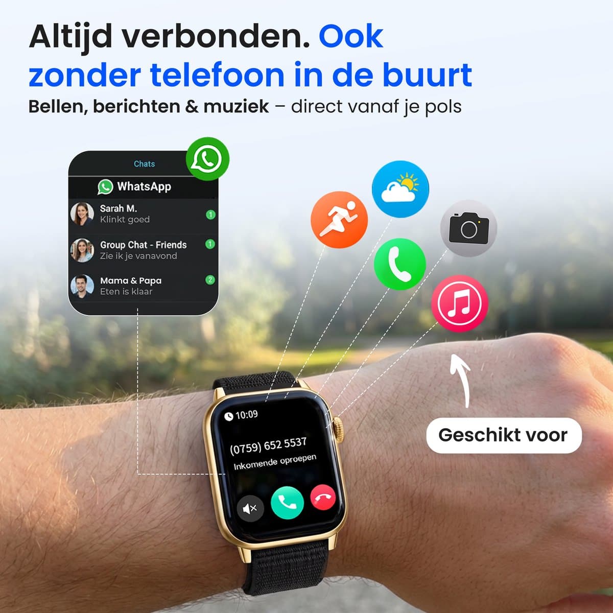 Siltcon® Smartwatch Dames Pro - Smartwatch Heren Pro - Sporthorloge Dames & Heren - Stappenteller Horloge - Hartslagmeter – Bloeddrukmeter - Slaapmonitor - Saturatiemeter - Belfunctie - Elke Smartphone - RVS - Incl. 4 Bandjes - Goud thumbnail 3