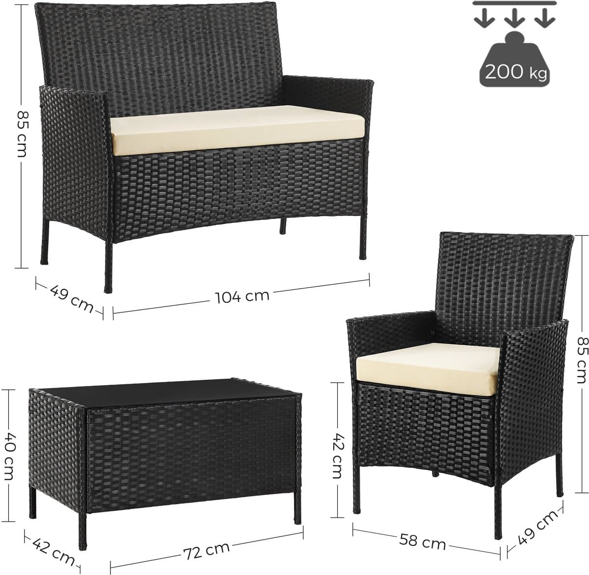 SONGMICS - Tuinset - Tuintafel - Tuinstoelen - Gemaakt van PE Polyrattan - Voor Terras en Tuin thumbnail 6