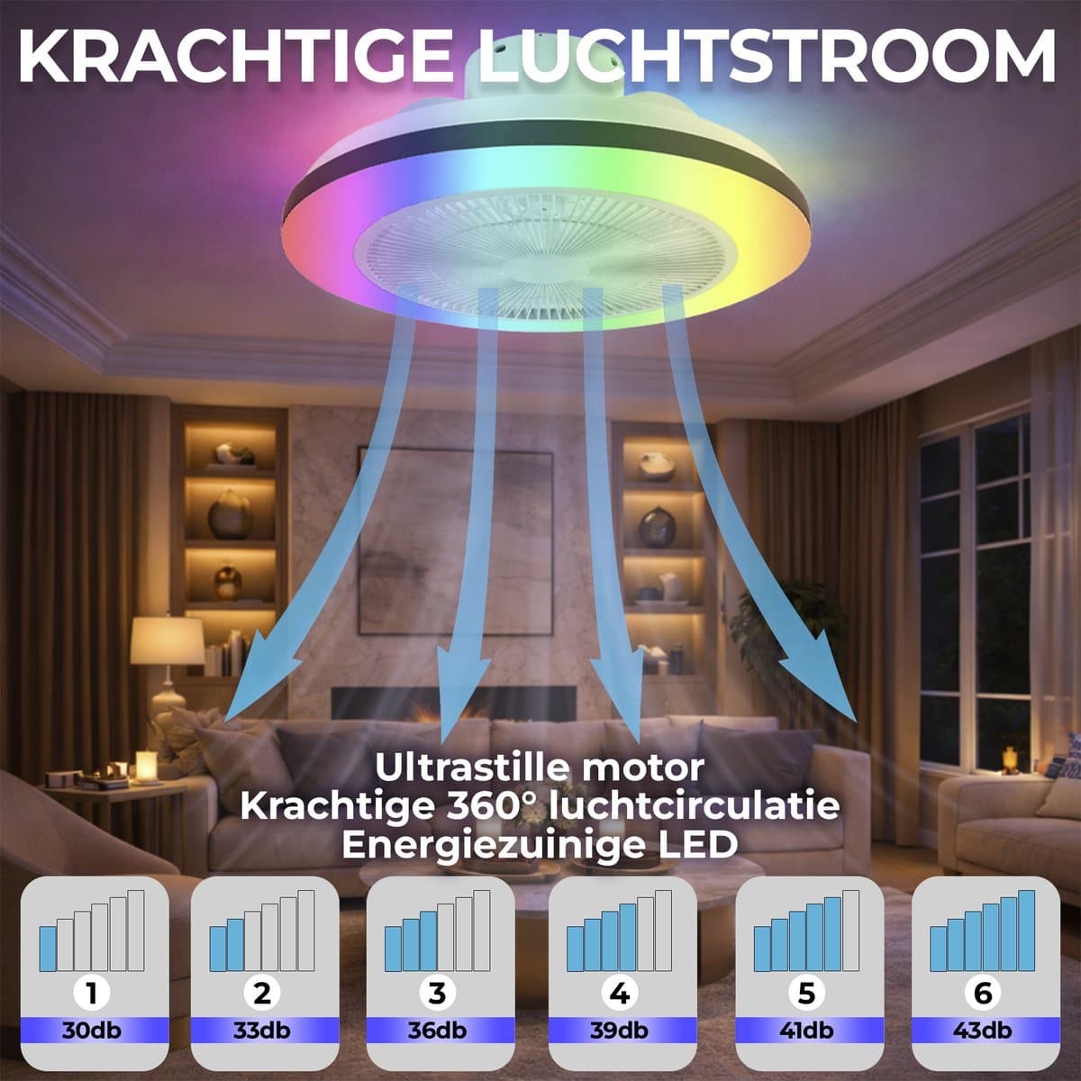 WERYOU® illuminAIR Plafondventilator - Plafonniere - Plafondventilator met Afstandsbediening - Plafondlamp - Plafond ventilator met Verlichting - Ventilator lamp - RGB Ledlamp thumbnail 7