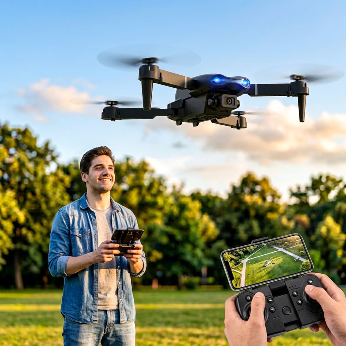 E99 PRO Bestuurbare Drone met Camera en Koffer - RC Drone 720P met Dual Camera, Extra Batterij en 360° Stunts - Opvouwbare Quadcopter met Headless Mode voor Beginners en Gevorderden - Bereik 100 Meter Grafiet Met Ebook thumbnail 4