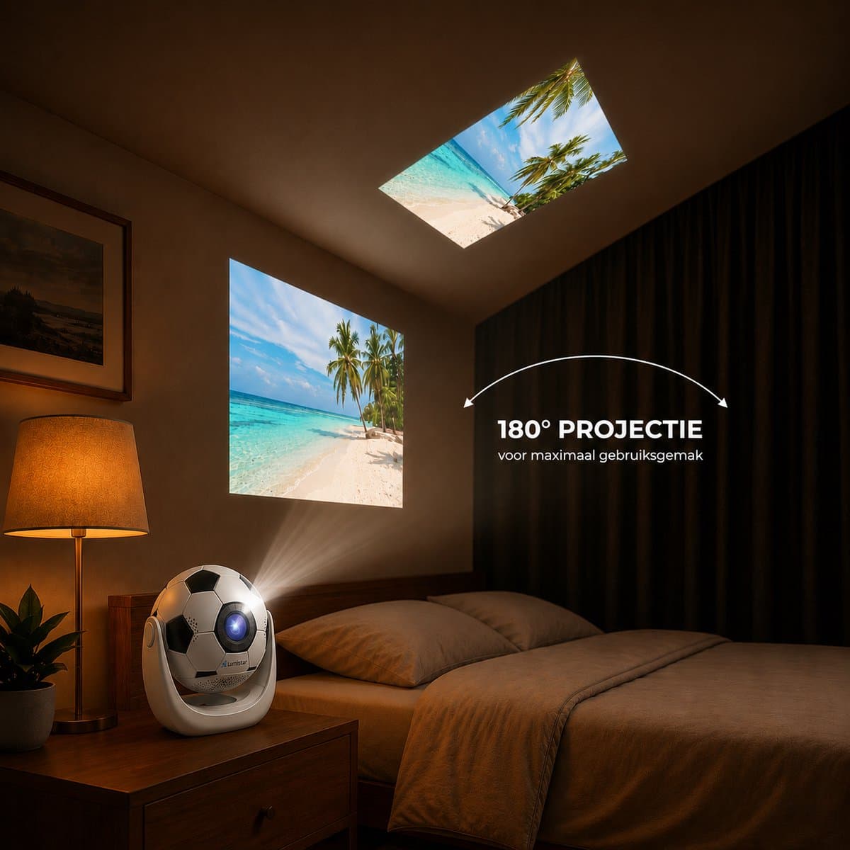 Lumistar Mini Beamer WK Editie - Voetbal Beamer - Alles-in-één Smart TV Projector - 2026 model - Android TV Besturingssysteem - WiFi & Bluetooth - 4k support - Beamer - Home Cinema thumbnail 3