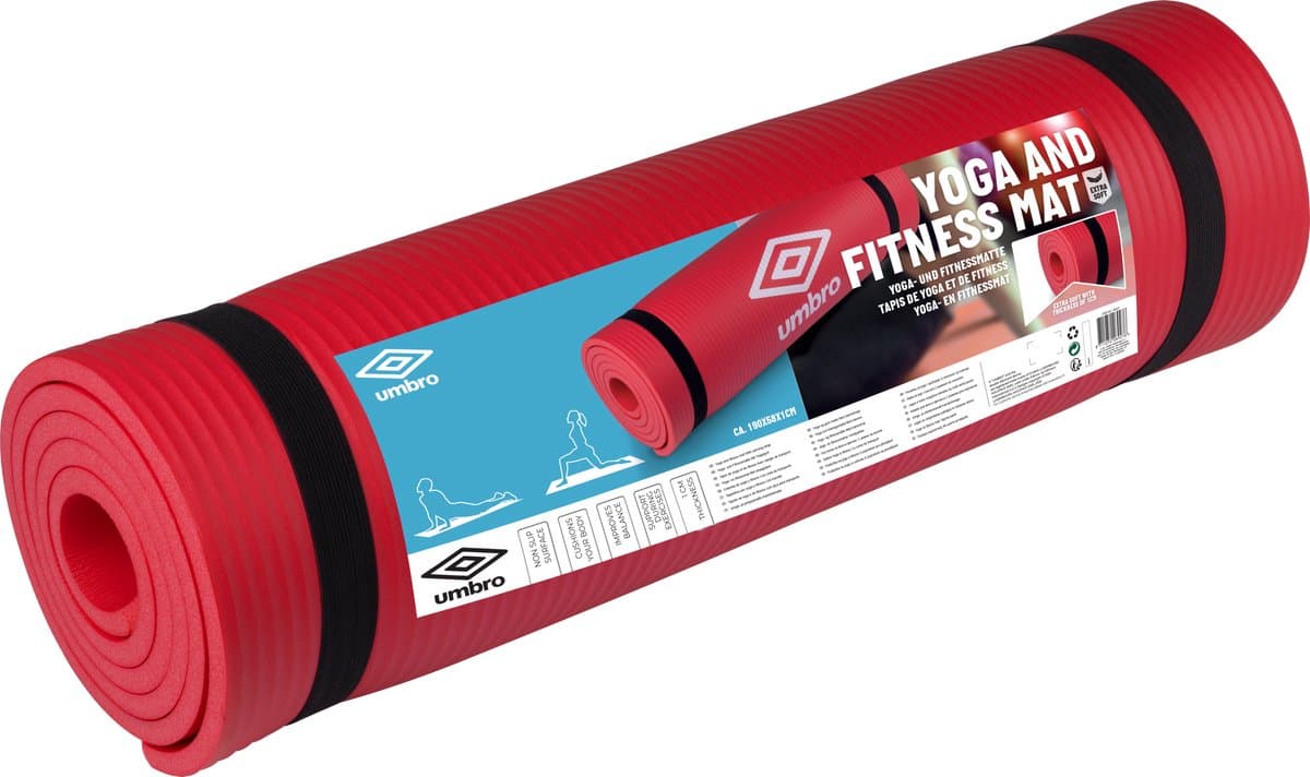Umbro Yoga Mat - 190 x 58 x 1 CM - met Transport Band - Extra Soft en 1 CM Dik - Anti-Slip Fitness Mat - Rood thumbnail 4