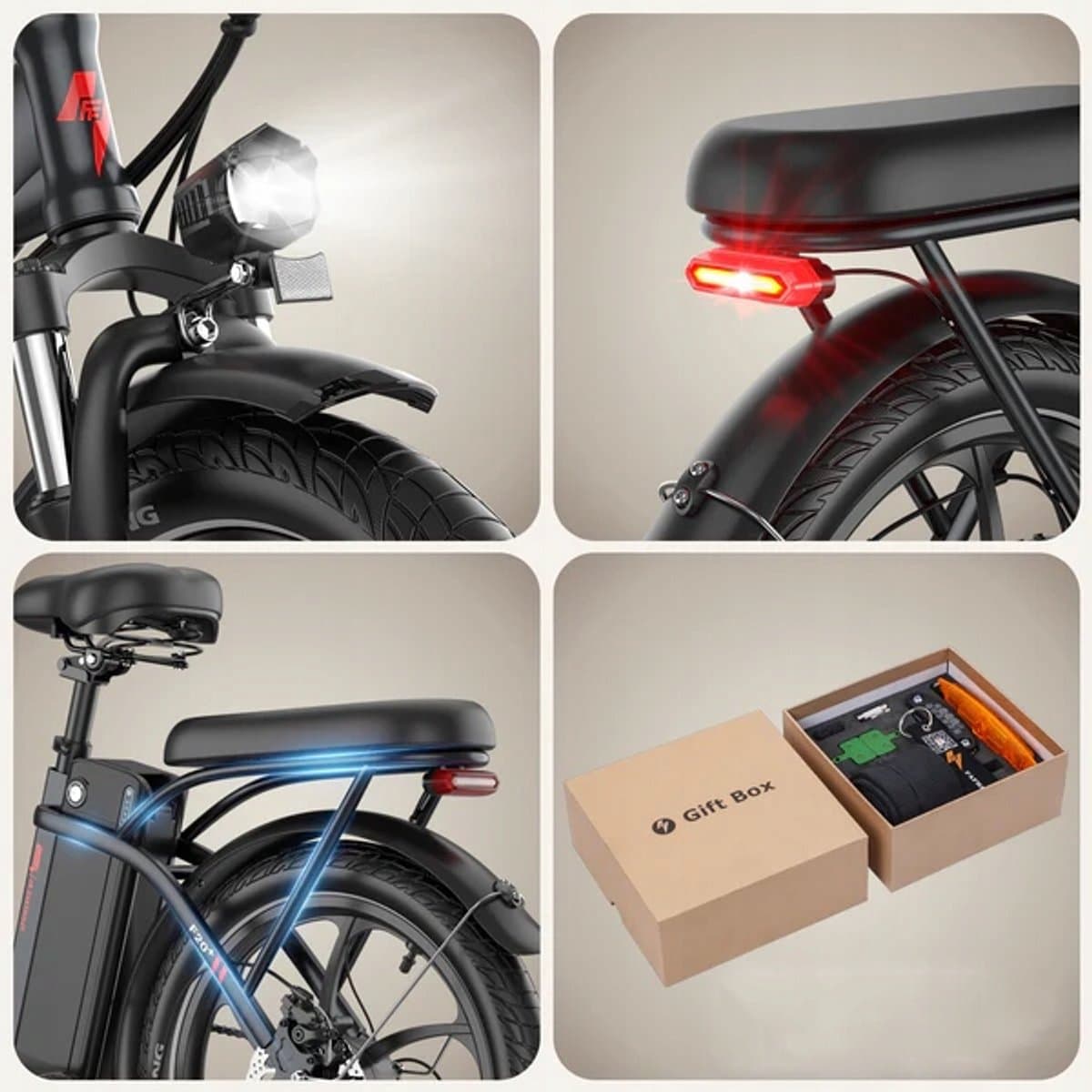 Fafrees F20+ Opvouwbare E-Bike Wit, 25km/h Max Snelheid, 20Ah Accu & 250W Motor, 90km Actieradius, 7 Versnellingen Shimano, 20x3.0 Robuuste Banden, 160mm Schijfremmen, Voorvering, LED Koplamp/Achterlicht thumbnail 5