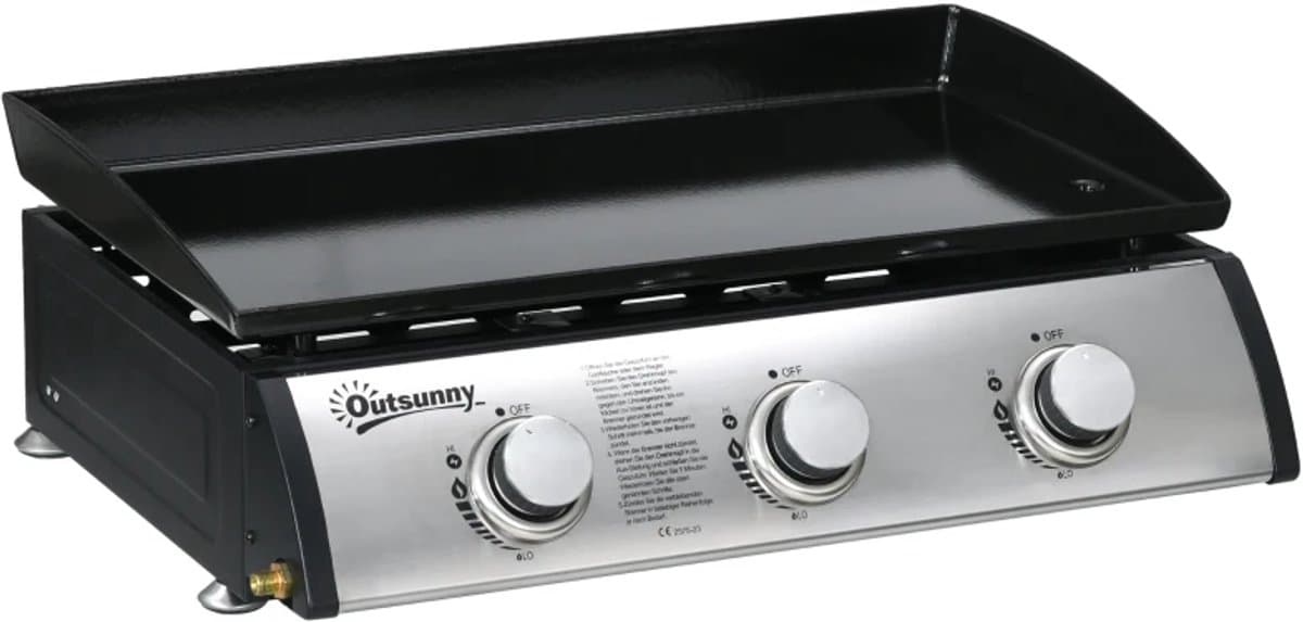 Gasbarbecue - Tafelmodel Gasbarbecue en Gasgrill - 3 Branders - 7,5 kW - met Deksel, Vetopvangbak, Antiaanbakplaat - 63 x 47 x 25 cm - Zwart + Zilver thumbnail 3