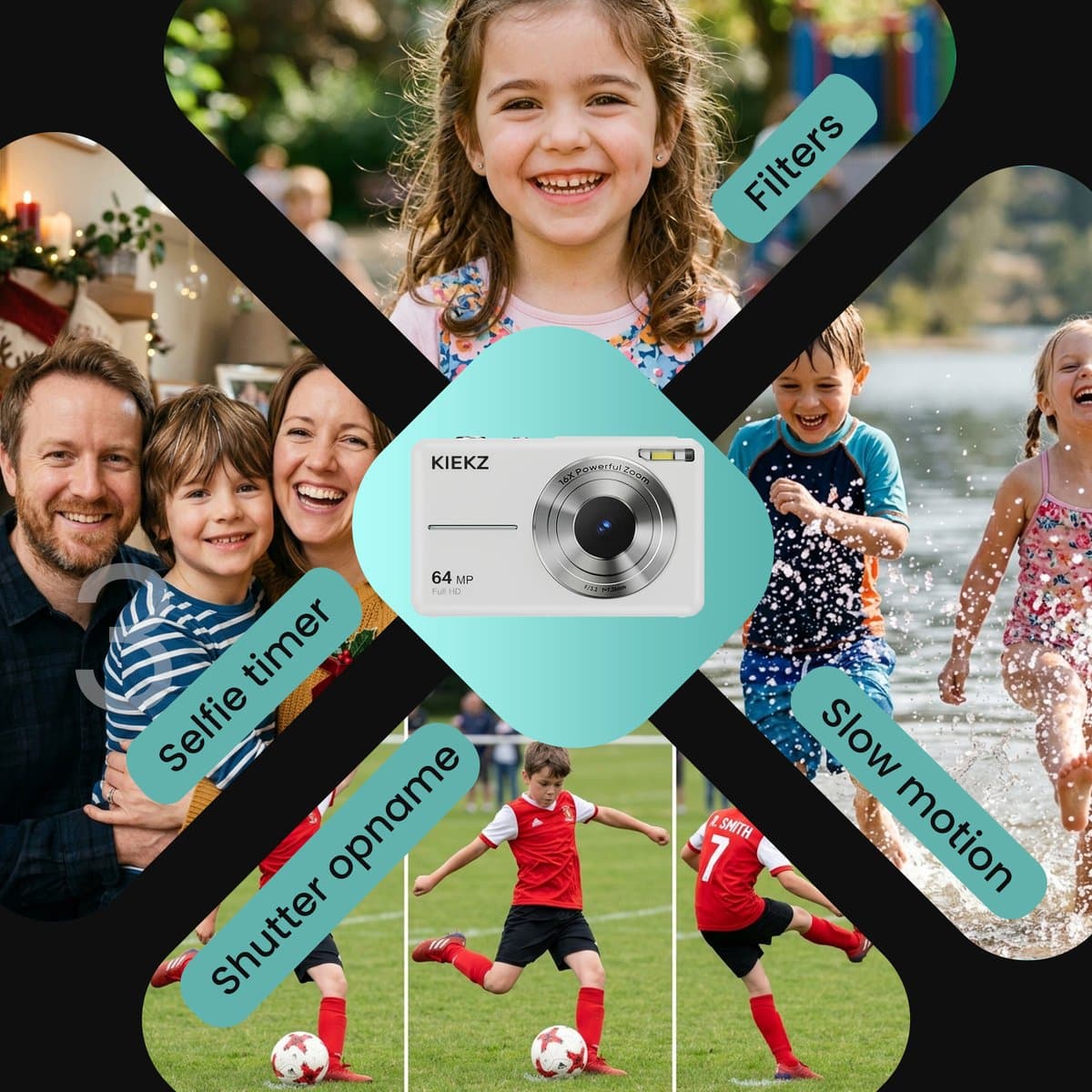 Kiekz Digitale Camera 64MP - Fotocamera Full HD - Compact Camera - Fototoestel - Autofocus - Ideaal voor Kinderen en Beginners - Inclusief 32GB SD Kaart - Wit thumbnail 4