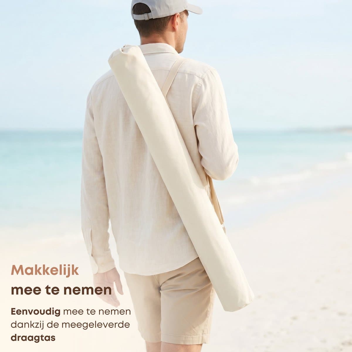 ACAZA Parasol - Strandparasol - Beige - 160 cm diameter - inclusief Draagtas - Rond - Tuinparasol - Kantelbaar - Waterdicht - Terras Parasol voor Appartement - Parasol Strand - Tot 2 Personen thumbnail 6