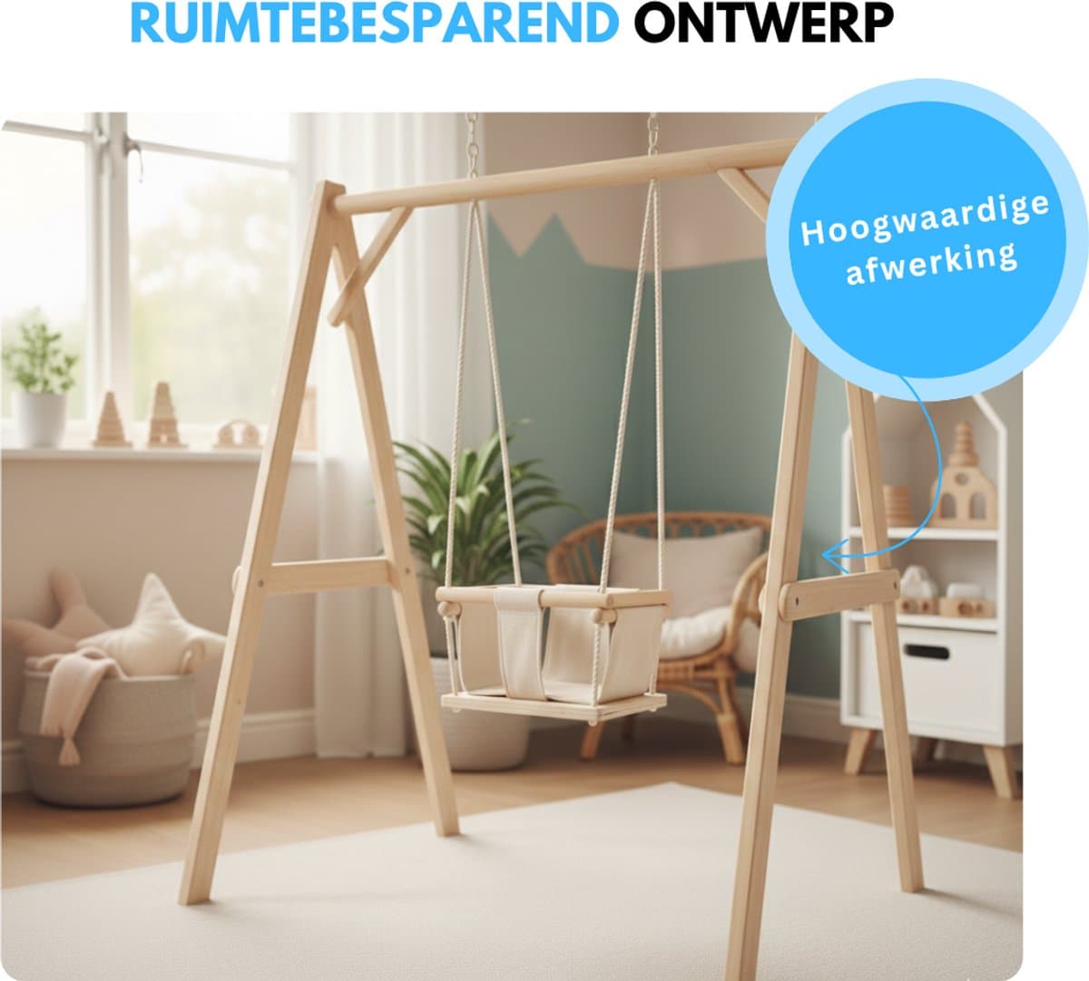 Livista Houten Babyschommel - Inklapbaar - Swing - Wipstoel Met Schommelstoel - Baby Zitje - Dennenhout - Houten Speelgoed thumbnail 4