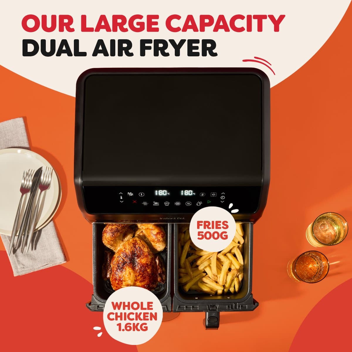 Instant Pot Vortex Dual Drawer 8L Airfryer – Dubbele Airfryer met 2x 4L Laden – SyncCook™ & SyncFinish™ – ClearCook – 8-in-1 – Tot 205°C – Vaatwasserbestendig thumbnail 2