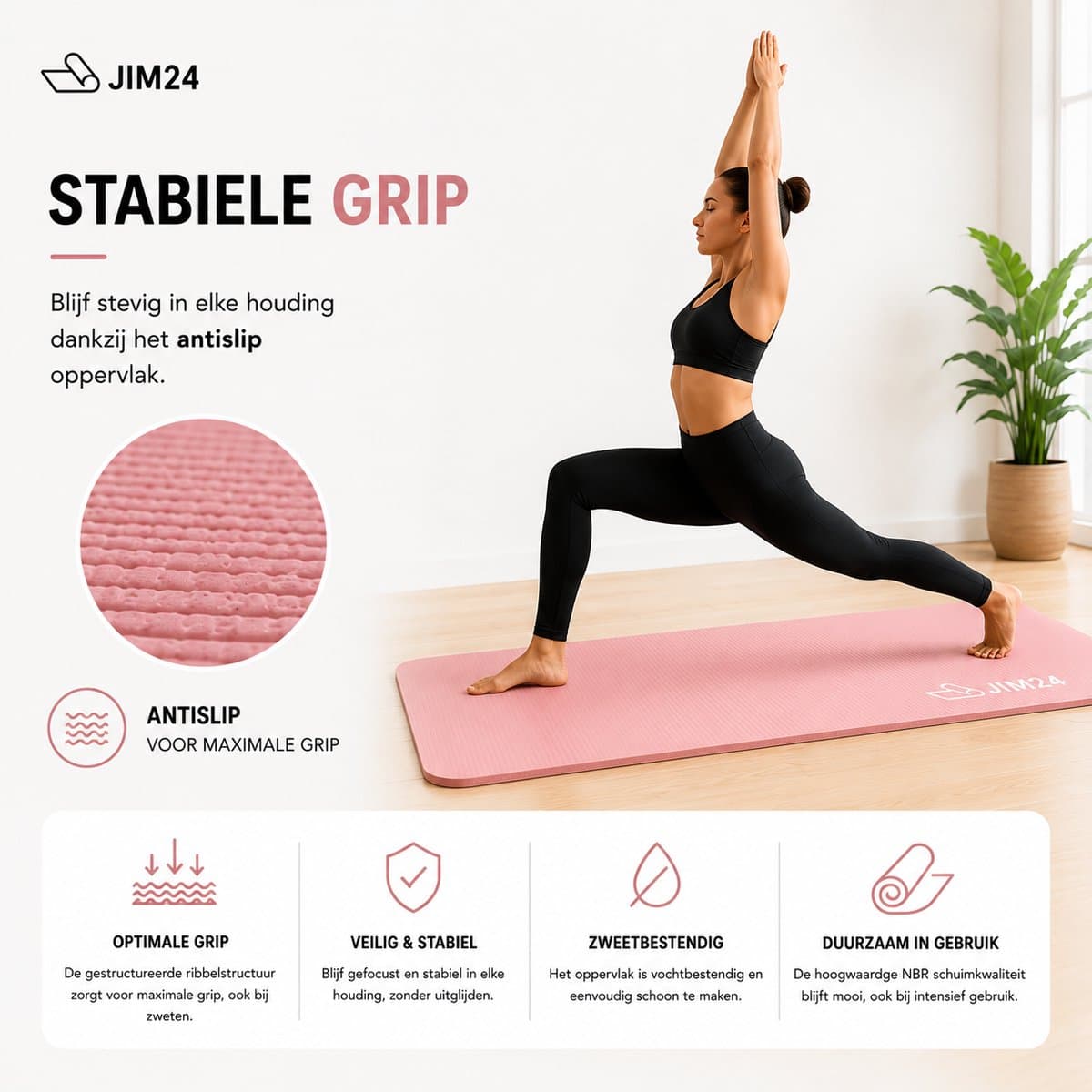 Jim24 Yoga Mat - Yogamat Extra Dik - 15 mm - Fitness Mat - Sport Mat - Antislip - Slijtvast - Incl. Draagtas - DonkerZalm thumbnail 5