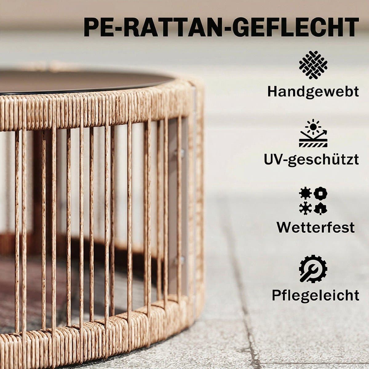 Pugsdrly Tuinset 4-delig polyrotan loungeset met tweezitsbank, 2 fauteuils, glazen tafel, brede & diepe zitting, dikke kussens thumbnail 5