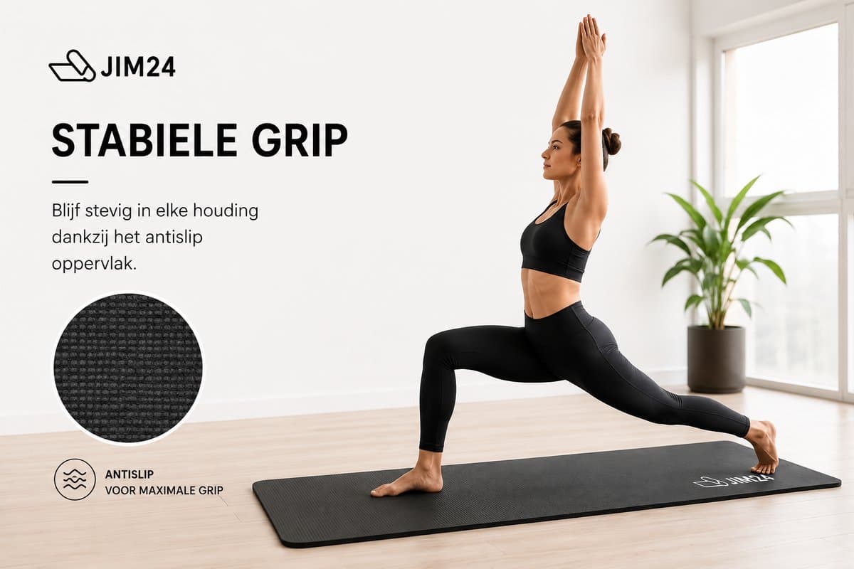 Jim24 Yogamat - Yoga mat Extra Dik - 15 mm - Fitness Mat - Sport Mat - Antislip - Slijtvast - Incl. Draagtas - Zwart thumbnail 7