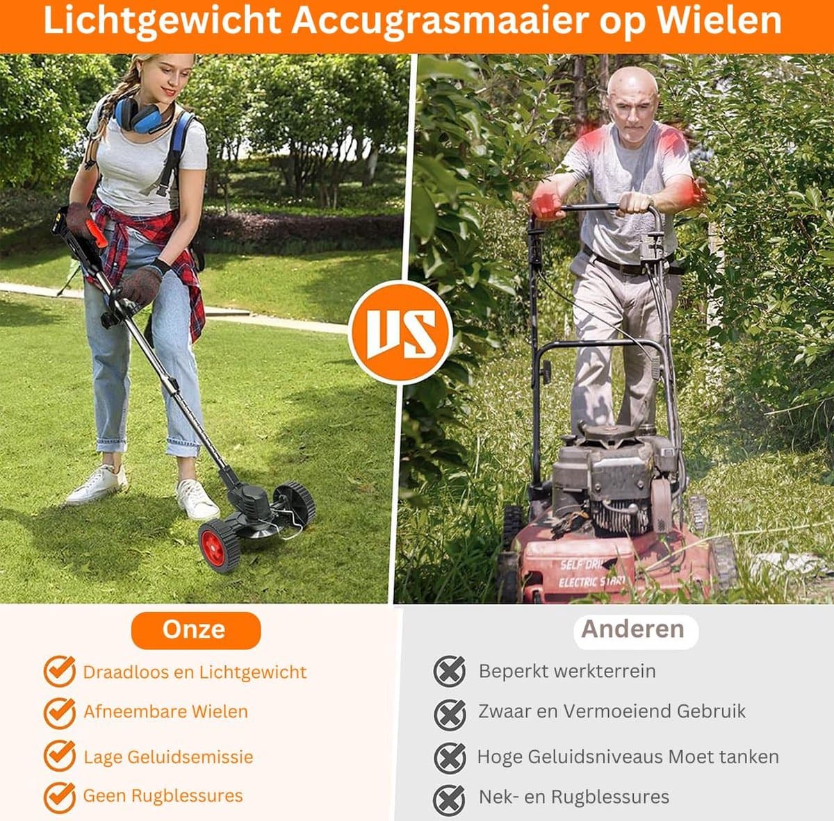 MKSS® Zweefmaaier - Bosmaaier Electrisch - Grastrimmer met Accu - Grasmaaier - Handmaaier met Wielen - Zwart met Rood thumbnail 3