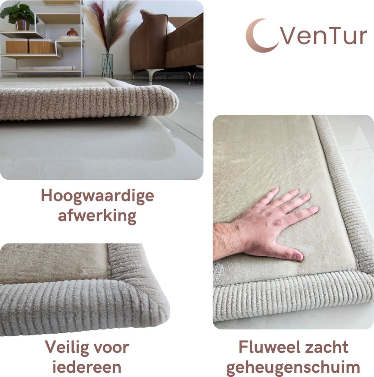 VenTur Speelmat - 200 x 150cm - 3cm Extra Dik en Zacht - Beige - Veilig voor Kinderen - Modern Duurzaam Design - Grote Babymat - Extra Dikke Antislip Baby Speelkleed - Kindermat - Speeltapijt - Speel mat - Opvouwbaar - Anti-slip - Geheugenschuim thumbnail 3