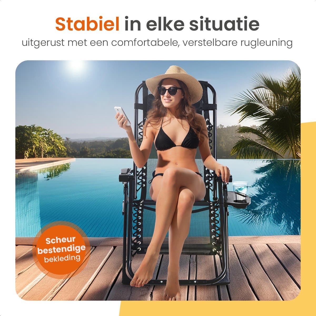 Goliving Opvouwbare Ligstoel - 3 Standen - 110 x 66 x 178 cm - Verstelbare Tuinstoel met Tafel - Inklapbare Campingstoel - Loungestoel Buiten - Vouwstoel Tuin - Zwart thumbnail 8