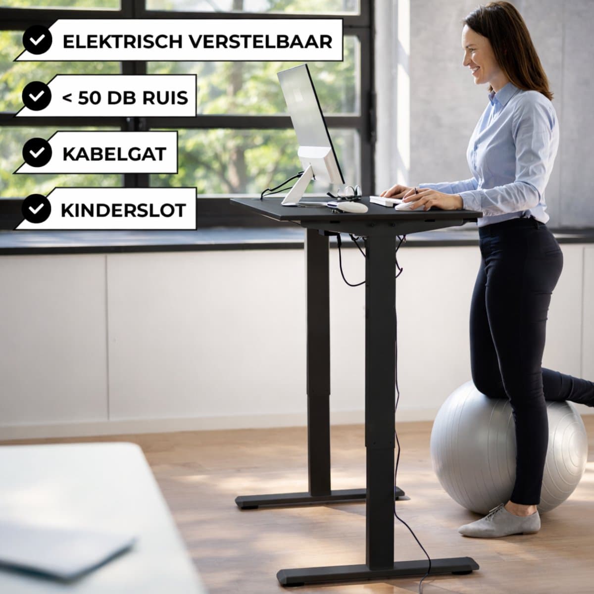 Bayt Zit Sta Bureau - Elektrisch Bureau - In Hoogte Verstelbaar Bureau - 120 x 60 cm - Zwart thumbnail 4