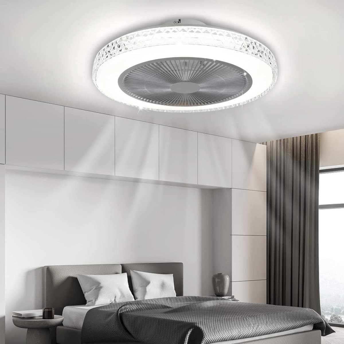 Glitzerlife-Plafond ventilator met verlichting – LED ventilator plafondlamp met afstandsbediening –Stille plafondventilator – Ø48,5 cm – dimbaar – kristal – zomer- en winterstand – voor woonkamer en slaapkamer