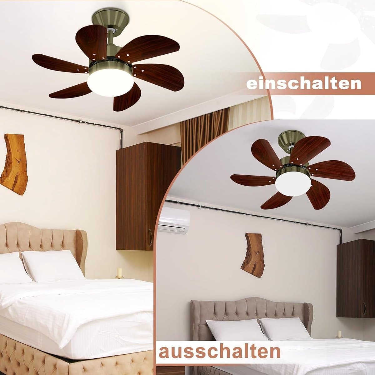 Glitzerlife - Plafond ventilator met verlichting - Ventilator lamp plafond - stille plafondventilator - stille motor met afstandsbediening -E27 ijzer en acryl - Ø75cm - notenhout thumbnail 8