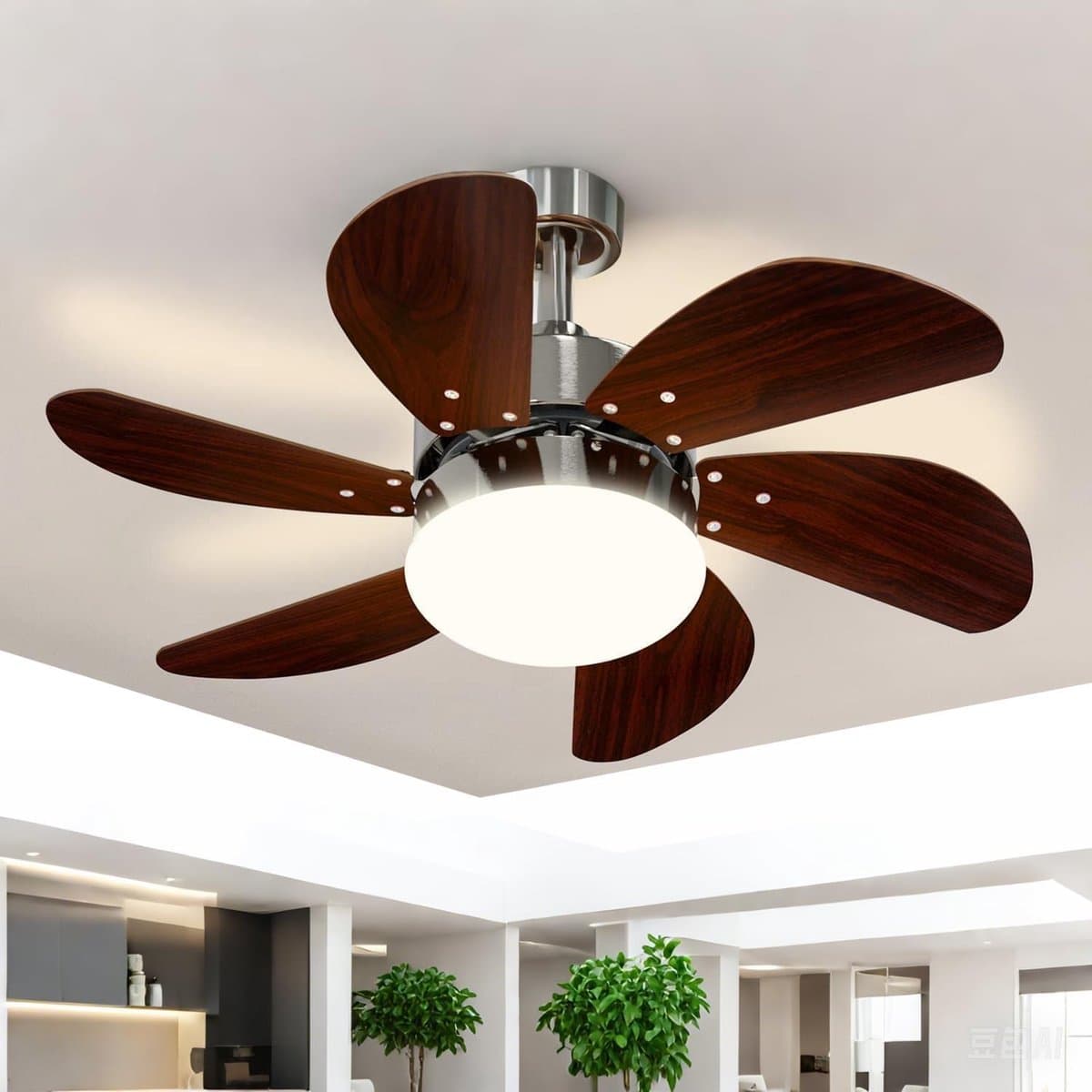 Glitzerlife - Plafond ventilator met verlichting - Ventilator lamp plafond - stille plafondventilator - stille motor met afstandsbediening -E27 ijzer en acryl - Ø75cm - notenhout