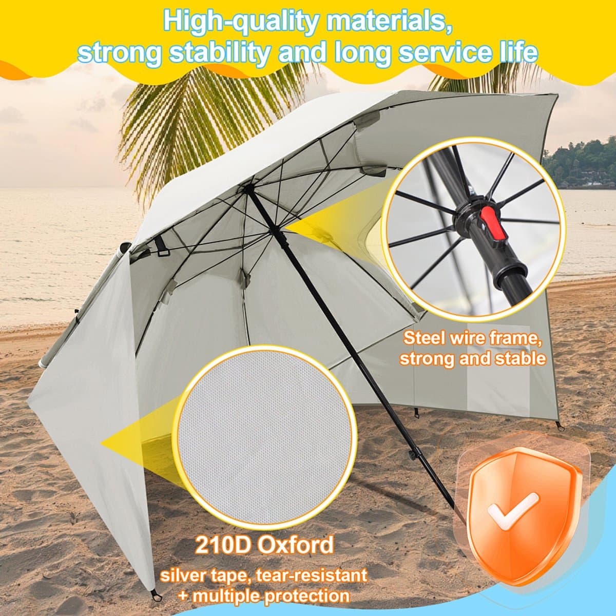 Lichtgewicht 2-in-1 strandparasol met UV50+ zonbescherming, stevig 210D Oxford doek met zilverlaag, compact opvouwbaar en makkelijk mee te nemen met draagtas, ideaal voor strand, camping en reizen thumbnail 6