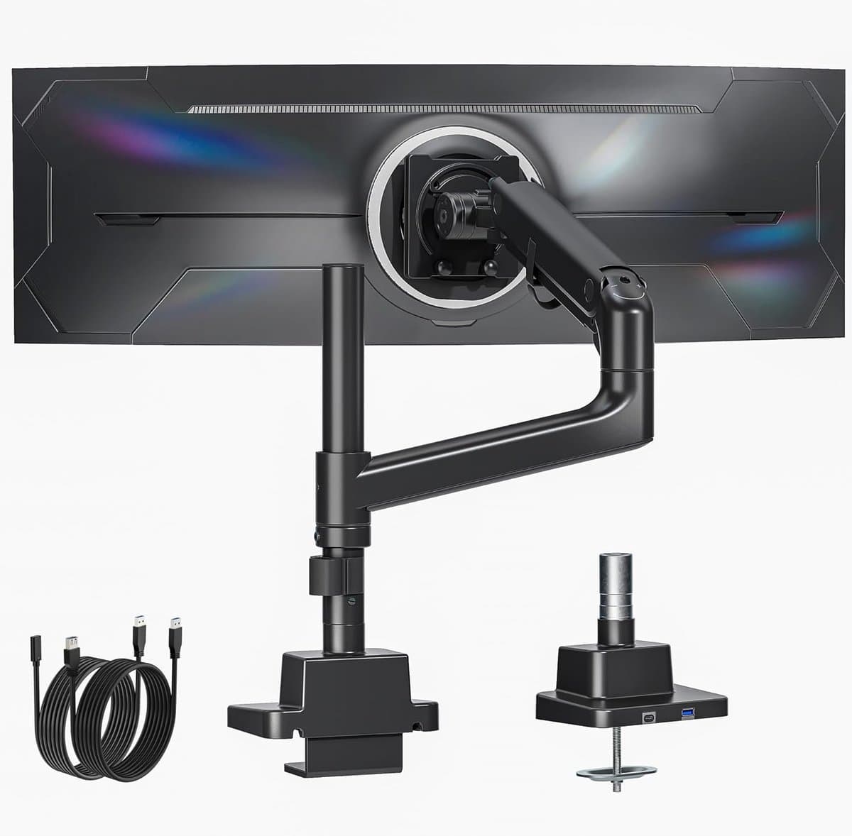 Zware Enkele Monitorarm voor 17-57 Inch Schermen | Gasveer Verstelbaar Bureau Monitorstandaard met USB