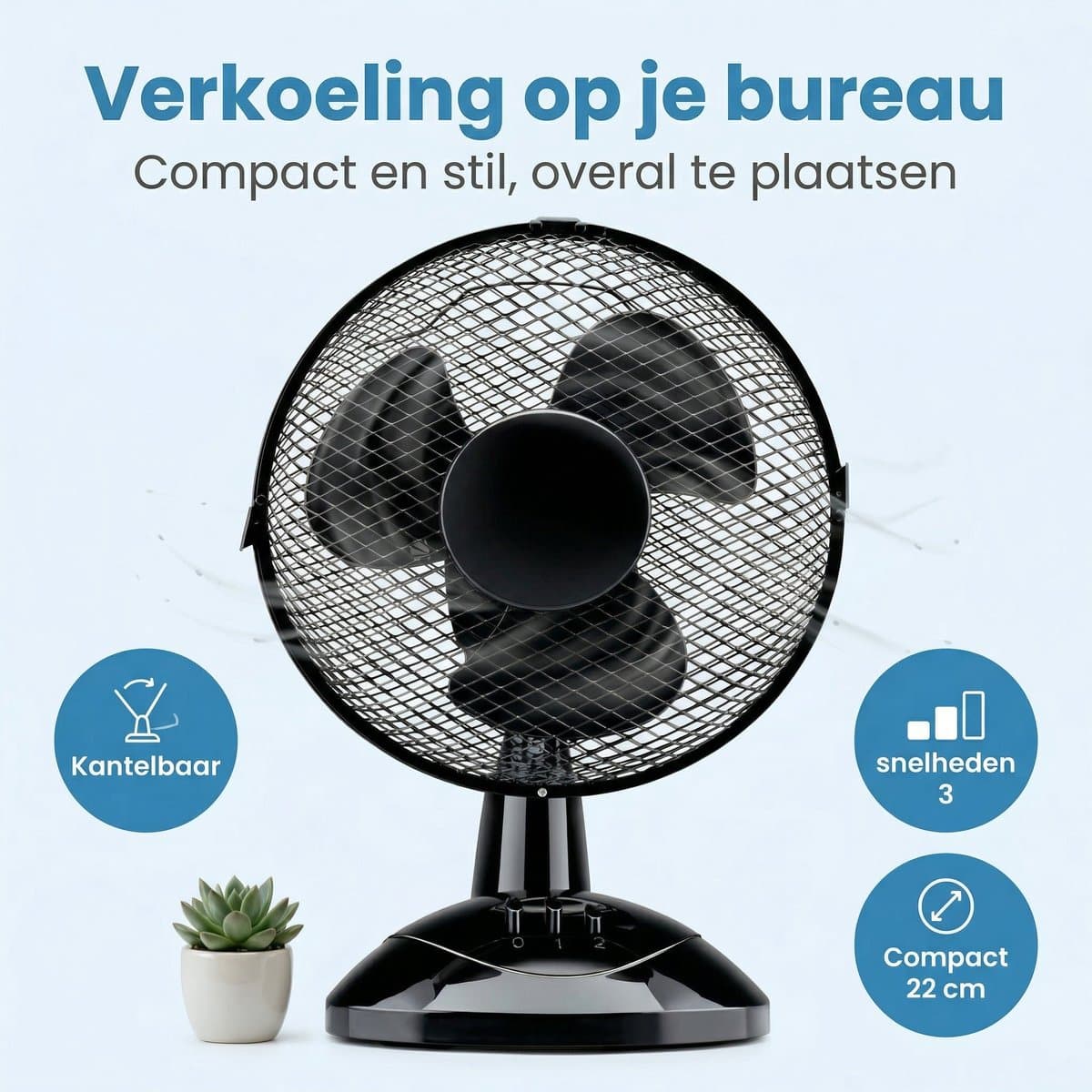 Lomera Tafelventilator 230V - Bureau Ventilator - Ventilator Klein - Stille Ventilator - Tafel Ventilator - Slaapkamer Ventilator - Kantoor Ventilator - Mini Ventilator - Kantelbaar - Voor Woonkamer, Slaapkamer en Kantoor thumbnail 2