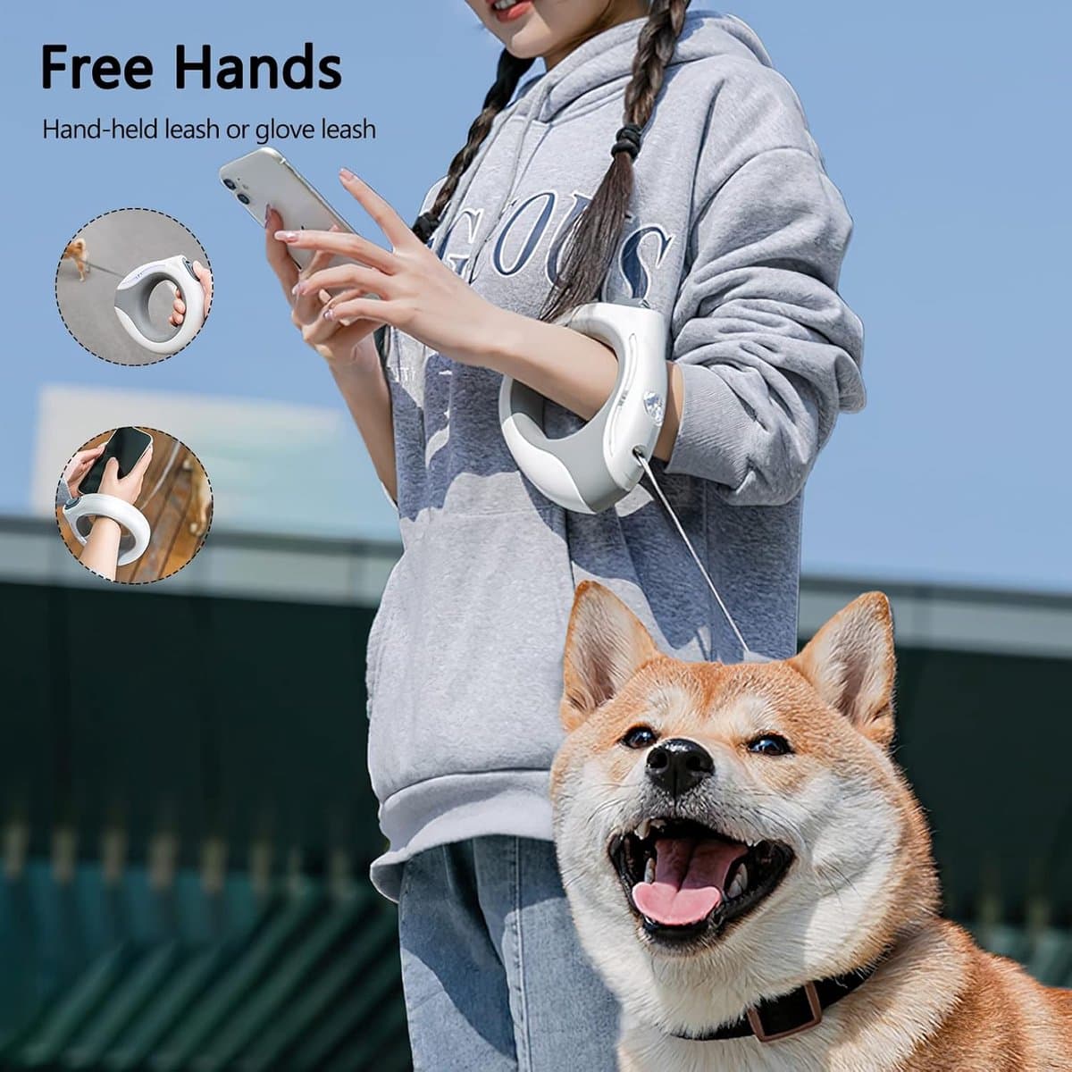 Sander Shop Intrekbare hondenlijn, 3m uitschuifbare hondenriem met led-zaklamp, rem met één knop en slot, uitschuifbare hondenriem voor honden tot 20 kg (groen) thumbnail 5