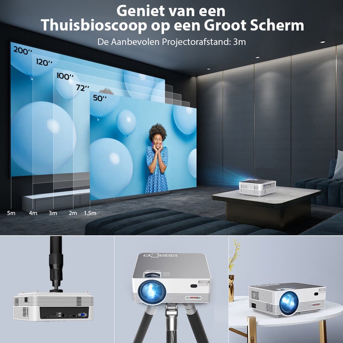 UpLiving® LCD Mini Beamer met WiFi | Met Bluetooth | Native Full HD | 10.000:1 Contrastratio | 8.000 Lumen | Projector - Mini Beamer - Draagbare Pocket Beamer - Afstandsbediening - Draagtas thumbnail 6