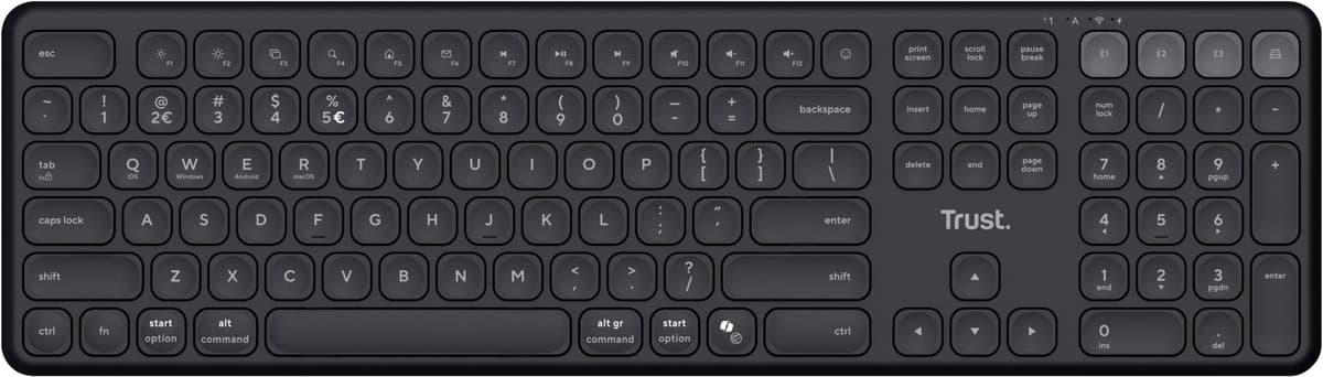 Trust Vaiya - Draadloos Toetsenbord - Multidevice - Full-size Numpad - Scissor Toetsen - US/QWERTY - Zwart thumbnail 7