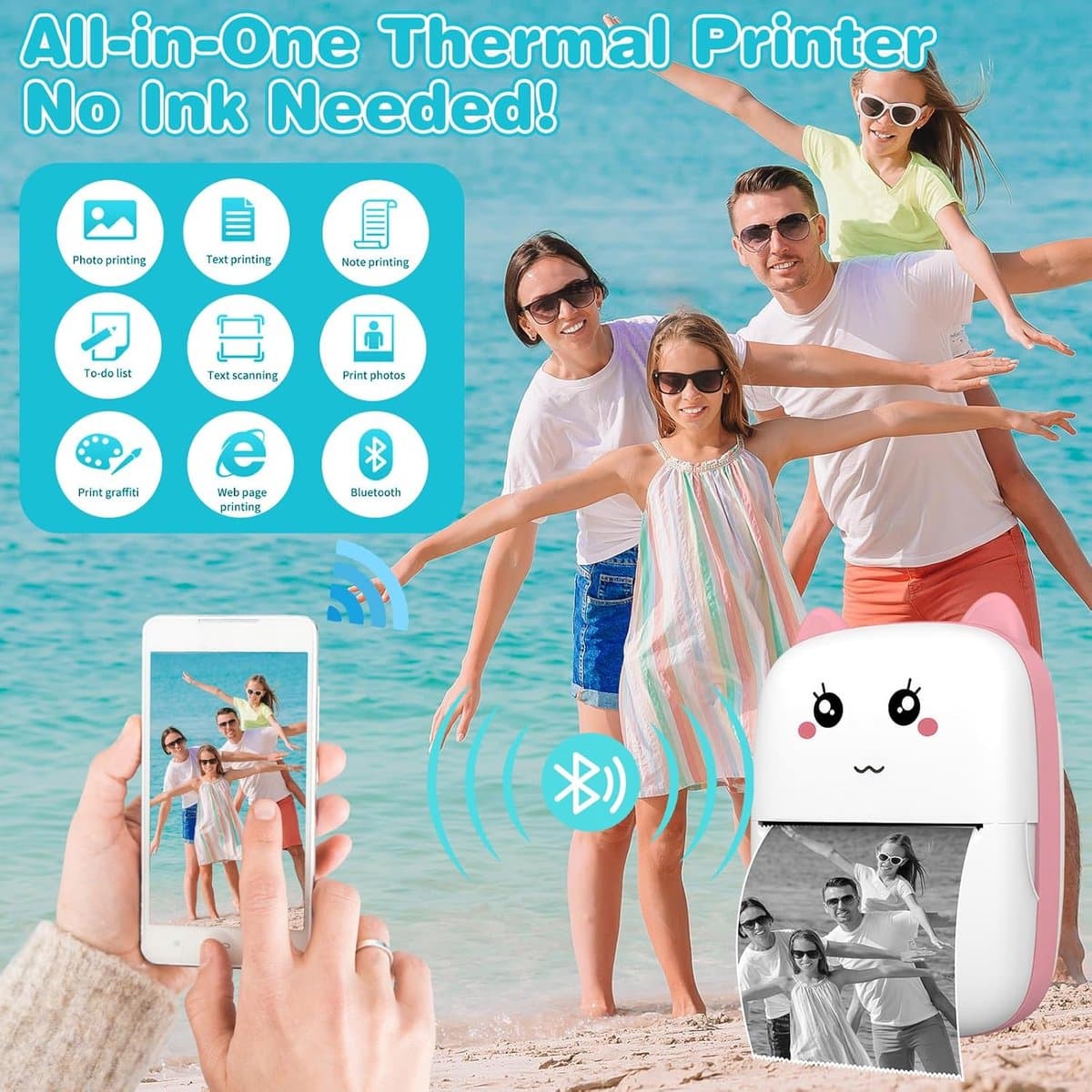 RFWR® Draagbare Bluetooth Mini Printer voor Smartphone – Thermische Printer voor Foto's, Stickers en Notities Zonder Inkt thumbnail 3