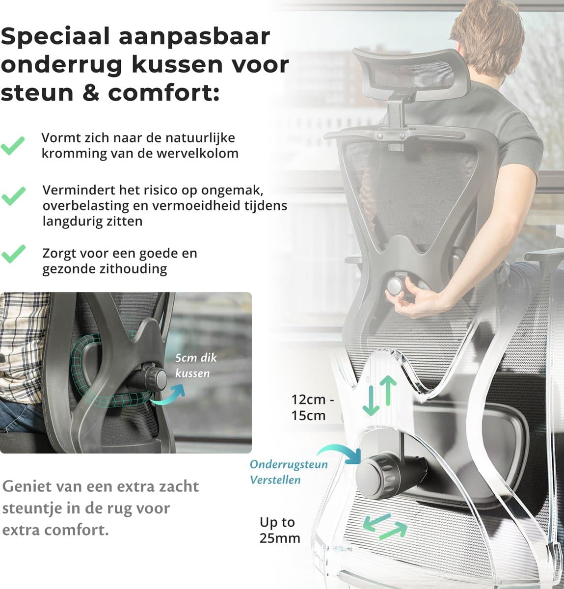 Backerz Mesh Ergonomische Bureaustoel - Bureaustoelen voor Volwassenen tot 150kg - Office Chair NEN-EN1335 - Gamestoel thumbnail 4