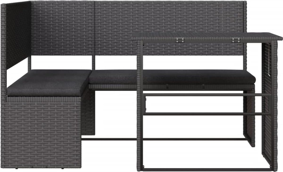 vidaXL - Tuinbank - met - tafel - en - kussens - L-vormig - poly - rattan - zwart thumbnail 8