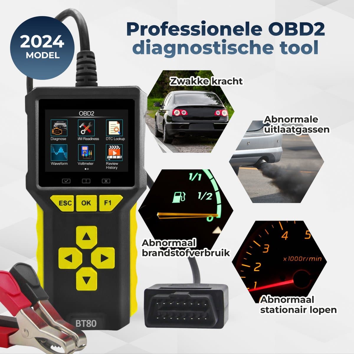 Deluxness®- OBD2 Scanner en Batterijtester – Jumpstarter voor Auto - Diagnosecomputer – Auto Uitlezen – Storing Verwijderen – Accutester 12V - Nederlandse Taal - Motorstoring - Diagnose apparatuur voor auto's thumbnail 6