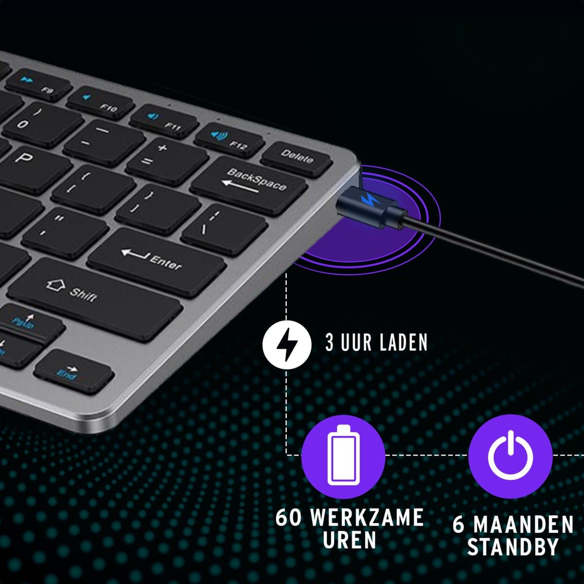 Draadloos Bluetooth toetsenbord QWERTY - Verbind 3 Apparaten Tegelijk - Space grey thumbnail 3