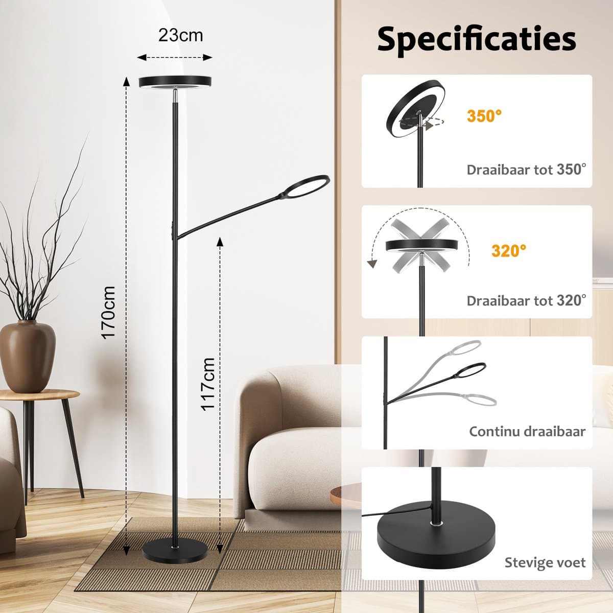 Lopoleis® LED Vloerlamp Woonkamer, slaapkamer, bureaulamp – Vloerlamp Dimbaar en Kantelbaar – Met afstandsbediening – Staande LED-lamp – Minimalistische Staande Lamp – 3000-6000K thumbnail 7