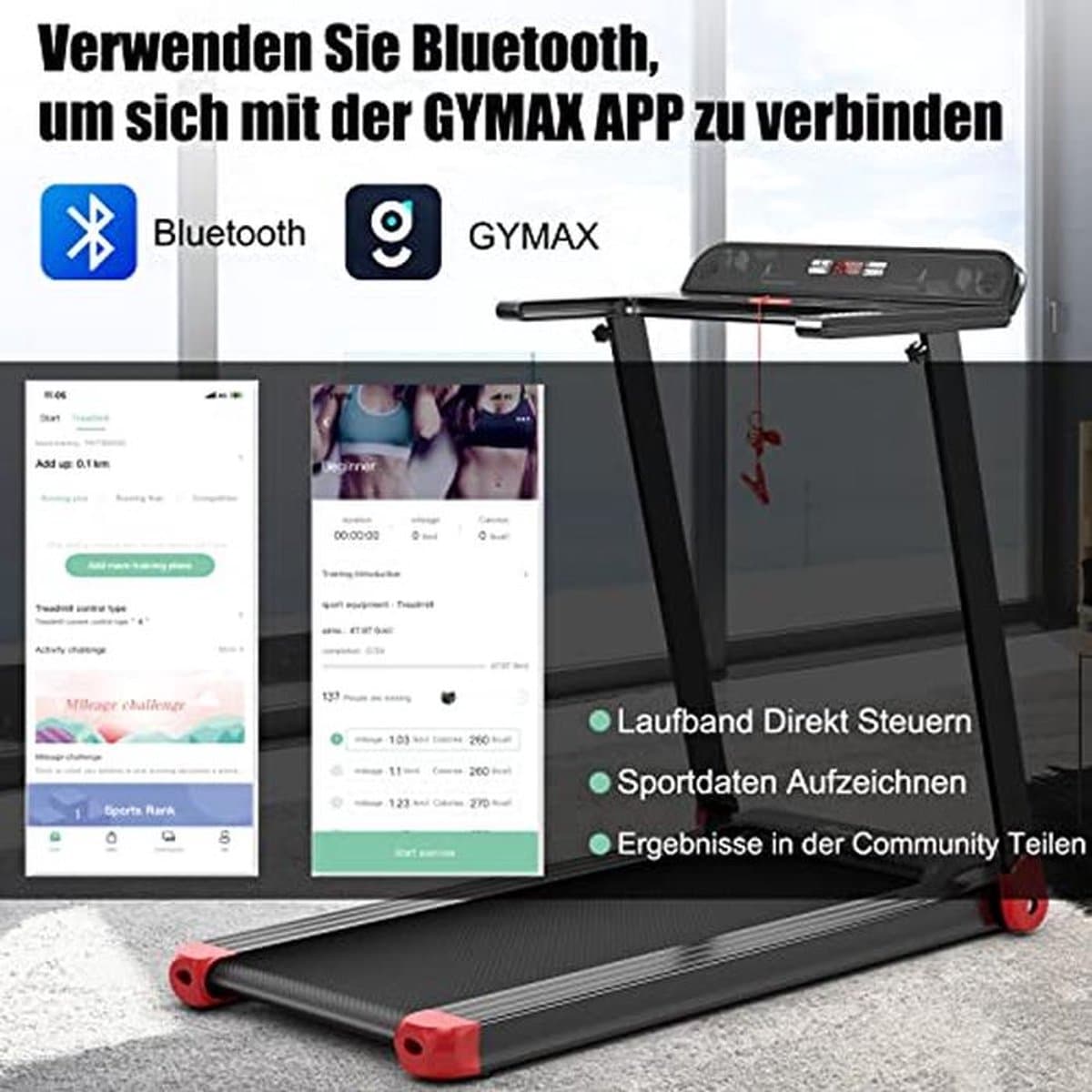 Inklapbare Elektrische Loopband met 12 Programma's, Bluetooth en LED-Monitor voor Thuisgebruik thumbnail 7