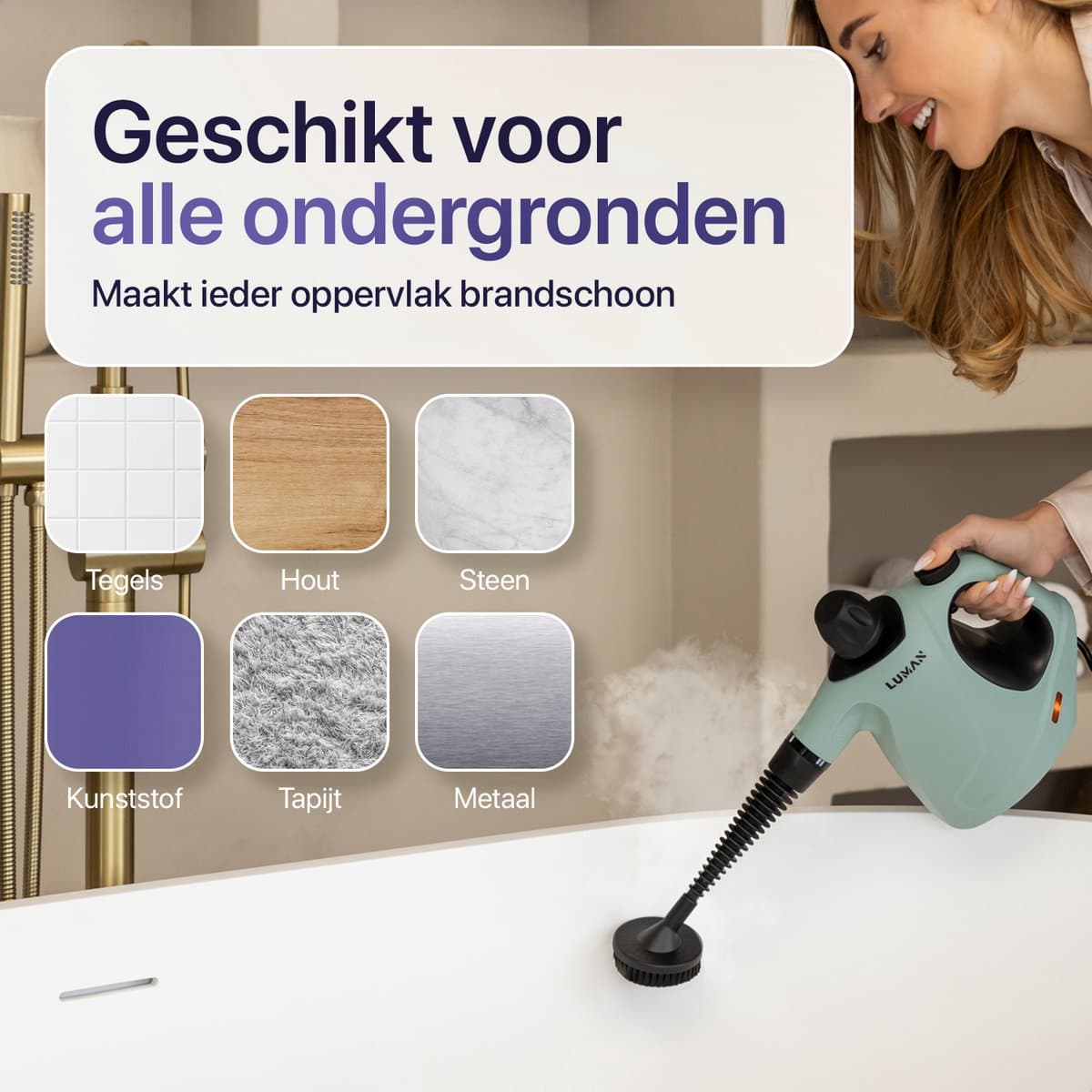 LUMAN 16 in 1 Stoomreiniger C3 - Steam Lock Functie - Handstoomreiniger - Handstomer - Vlekkenreiniger - Tapijtreiniger - Incl. Opbergtas en 16 Opzetstukken - 1050 Watt - 450 ML - Groen thumbnail 3