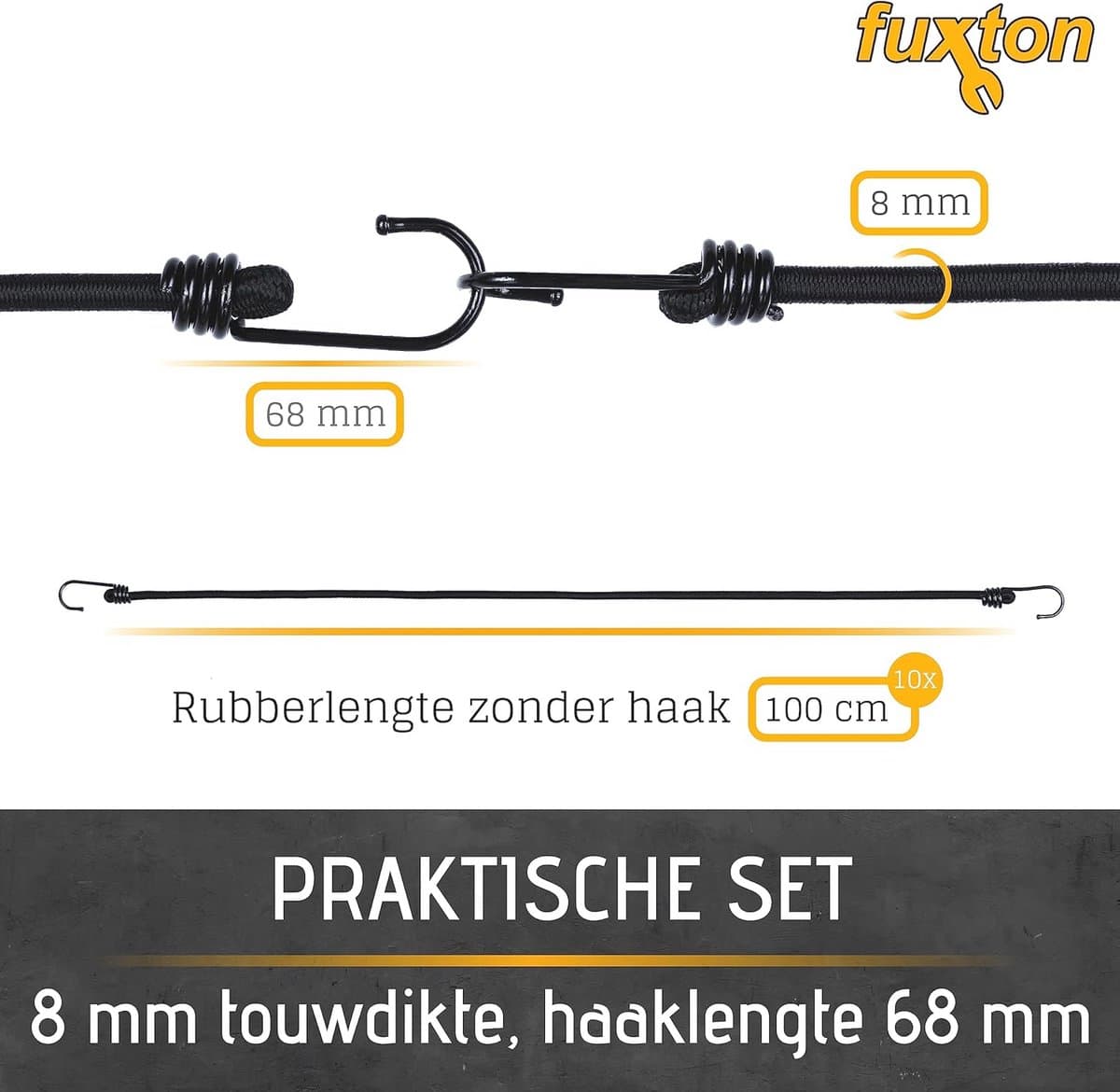 Set van 10 Spanschroeven met Haken - 100cm Zwart voor Dakdragers, Fiets, Auto, Tent thumbnail 4