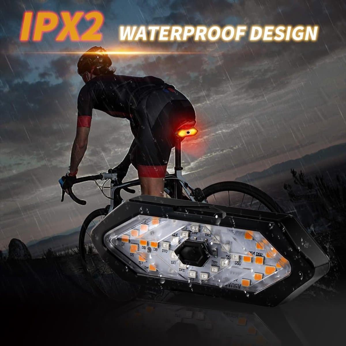 Fietsachterlicht draadloos met richtingaanwijzers - USB oplaadbaar thumbnail 2