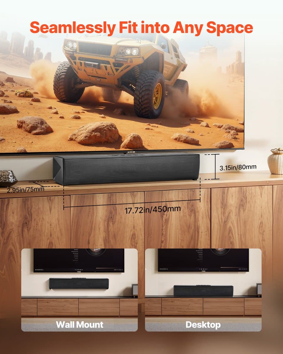 Compacte 17-Inch Soundbar voor Smart TV, 2.0-Kanaals TV-Luidsprekers met Bluetooth- En AUX-Connectiviteit, Afstandsbediening, Eenvoudige Installatie, 80 W Surround-Audiosysteem voor Pc En Thuisbioscoop thumbnail 6