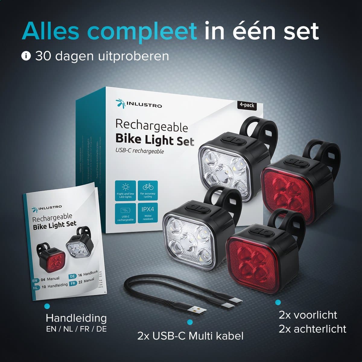 Inlustro Fietslampjes Set – 500lm, USB-C, IPX4 thumbnail 8