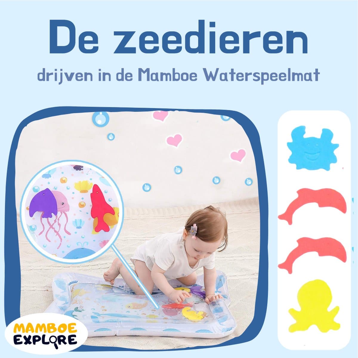Mamboe Waterspeelmat Wit/Blauw | 70 x 50 cm | Watermat baby | Waterspeelgoed | Speelmat | Speelkleed Baby Opblaasbaar | Tummy Time | Kraamcadeau thumbnail 5