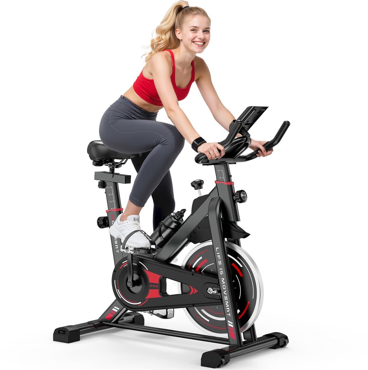 Hometrainers - Fitnessfiets voor binnenshuis met vliegwiel van 10 kg - LCD-scherm - Verstelbare stoel en armleuningen - Draagvermogen 120 kg thumbnail 3