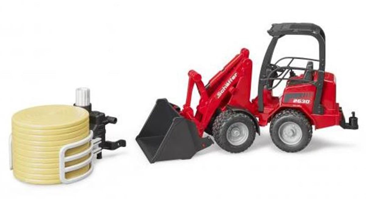 Bruder Schäffer Compactlader 2630 met hooibalengrijper thumbnail 2