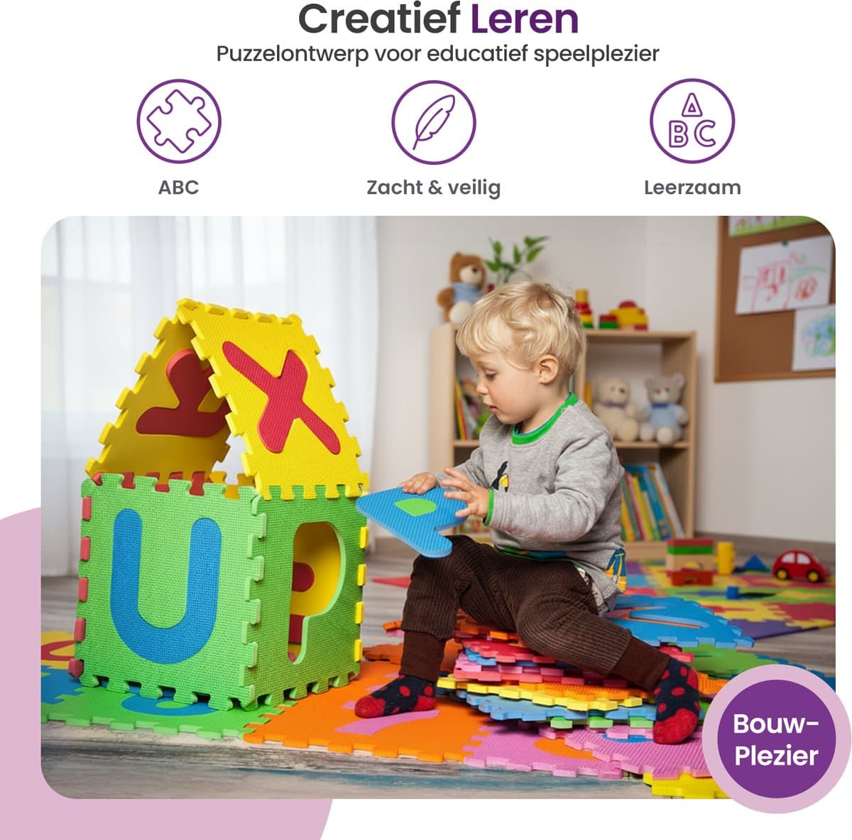 Gofun Speelmat Baby XL - 180x180cm – Speelkleed - 86-delige Puzzel – Foam – Opvouwbaar – Tegels – Speeltapijt – Multicolor thumbnail 2