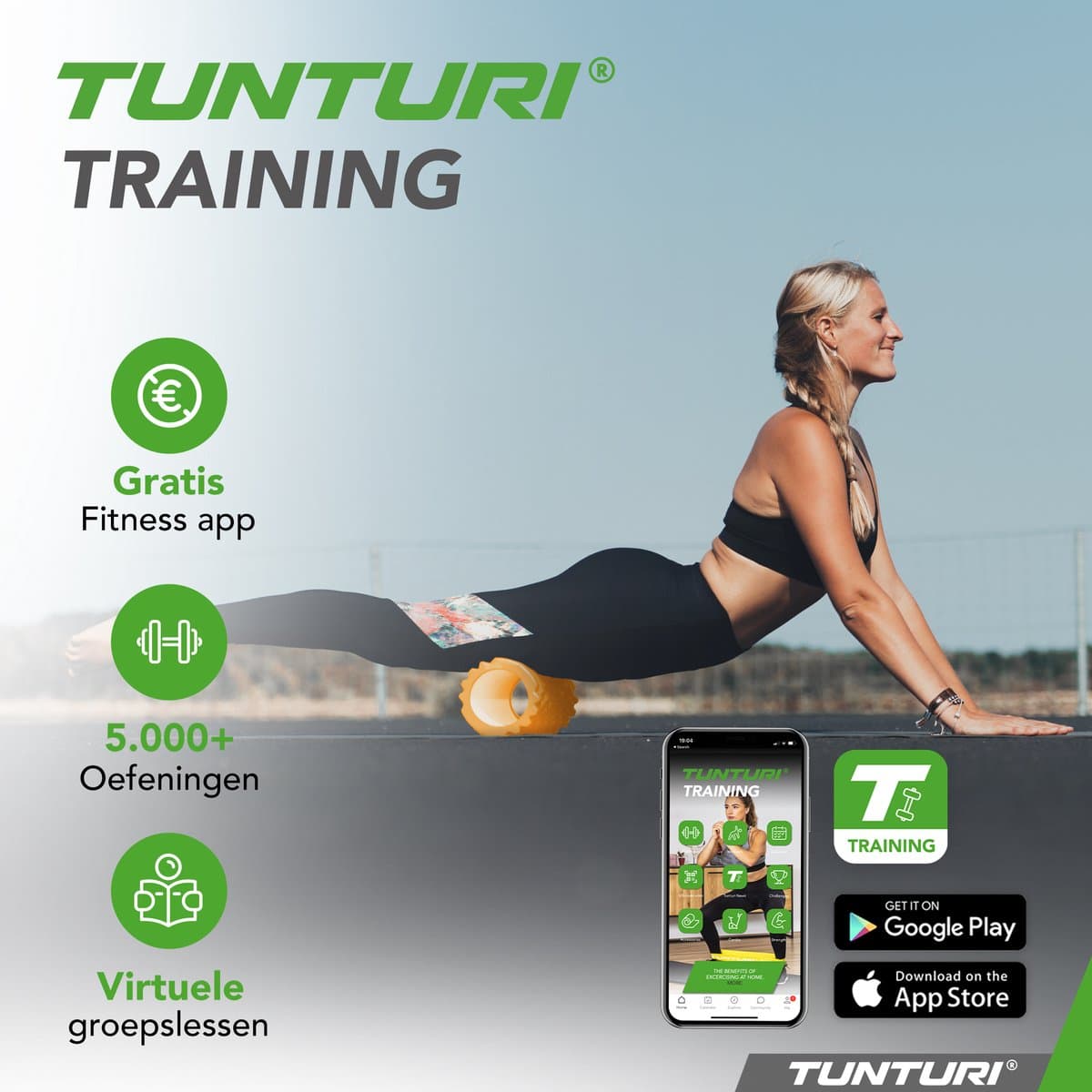 Tunturi Yoga Grid Foam Roller - Massage Roller - Foamroller - Fitness Roller - Oranje - 33cm - Incl. gratis fitness app thumbnail 4