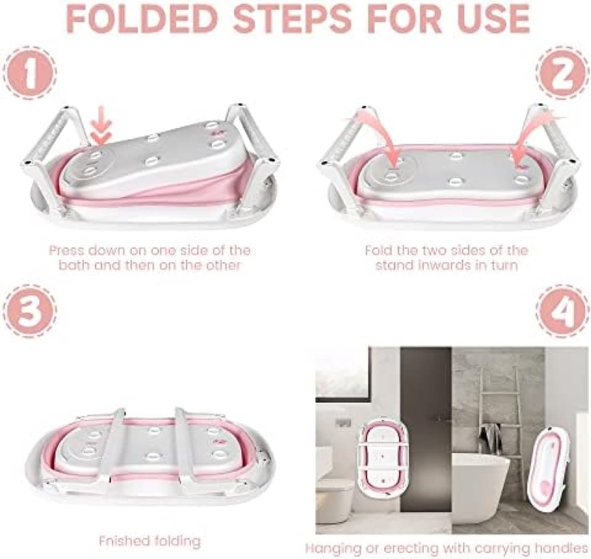 Grote Babybadkuip Met Temperatuursensor, Opvouwbare Babybadkuip Met Kussenpad, Antislip Steunpoot, Inklapbare Kuip Voor Peuter Baby Kinderen Badderen | Shampoo Beker thumbnail 8