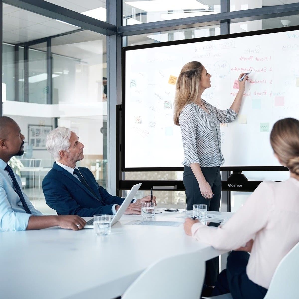 COSTWAY Mobiel whiteboard, 120 x 60 cm, dubbelzijdig magnetisch whiteboard met standaard en wielen, droog afwasbaar, verstelbaar whiteboard incl. accessoires voor thuis, kantoor en school, zwart thumbnail 6