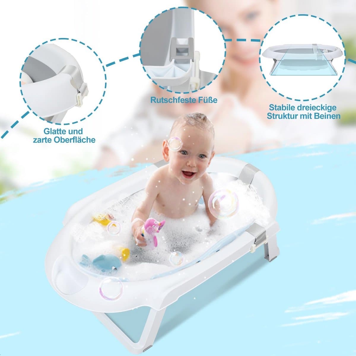 Opvouwbare Babybadkuip met Temperatuursensor en Badmat - 80 cm thumbnail 6