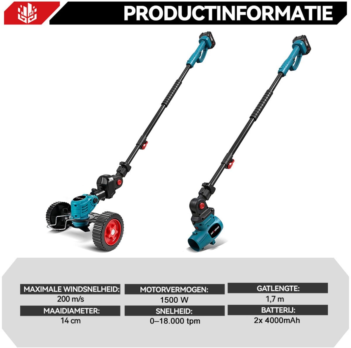 ONEVAN Elektrische Bosmaaier - 3-in-1 Accu Grastrimmer - 200 m/s Bladblazer - Met 2x Accu's - Lichtgewicht - Voor terras, gazon, bladeren en stof thumbnail 2